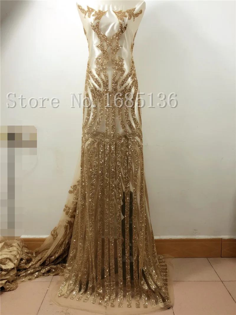 Good looking design African glitter french Net Lace gold glued Tulle Fabric for sexy dress | Дом и сад