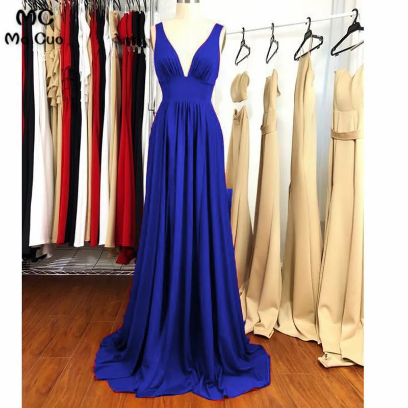 2018 Royer синие вечерние платья Длинные Vestido Longo шифоновое платье без рукавов с