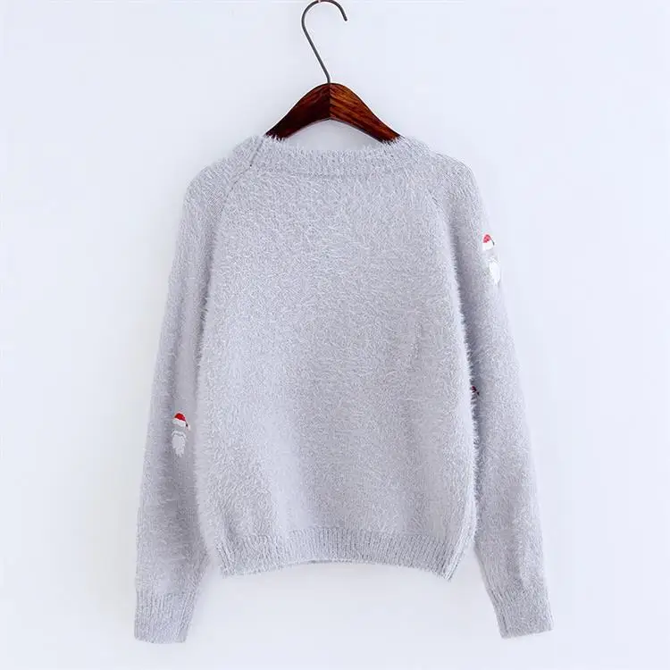 Autumn winter hollow out Santa Claus printed single color solid patch girls cashmere knitted mohair sweater women warm lace tops | Женская