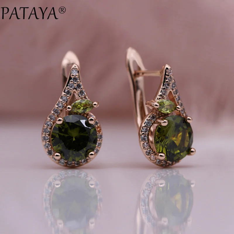 Женские Висячие серьги PATAYA зеленые круглые из розового золота 618 пробы с