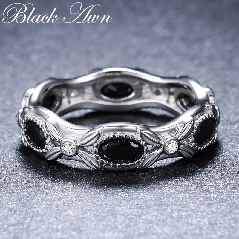 Женское кольцо на палец [BLACK AWN] модное круглое из серебра 925 пробы для вечеринок