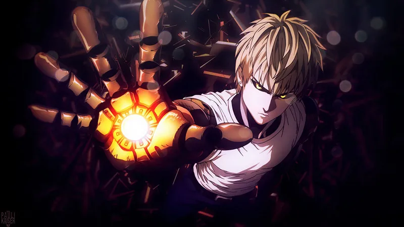 Аниме ONE PUNCH-MAN Сайтама Косплей парики Genos светильник золотой пушистый кудрявый смешанный термостойкий синтетический парик для волос