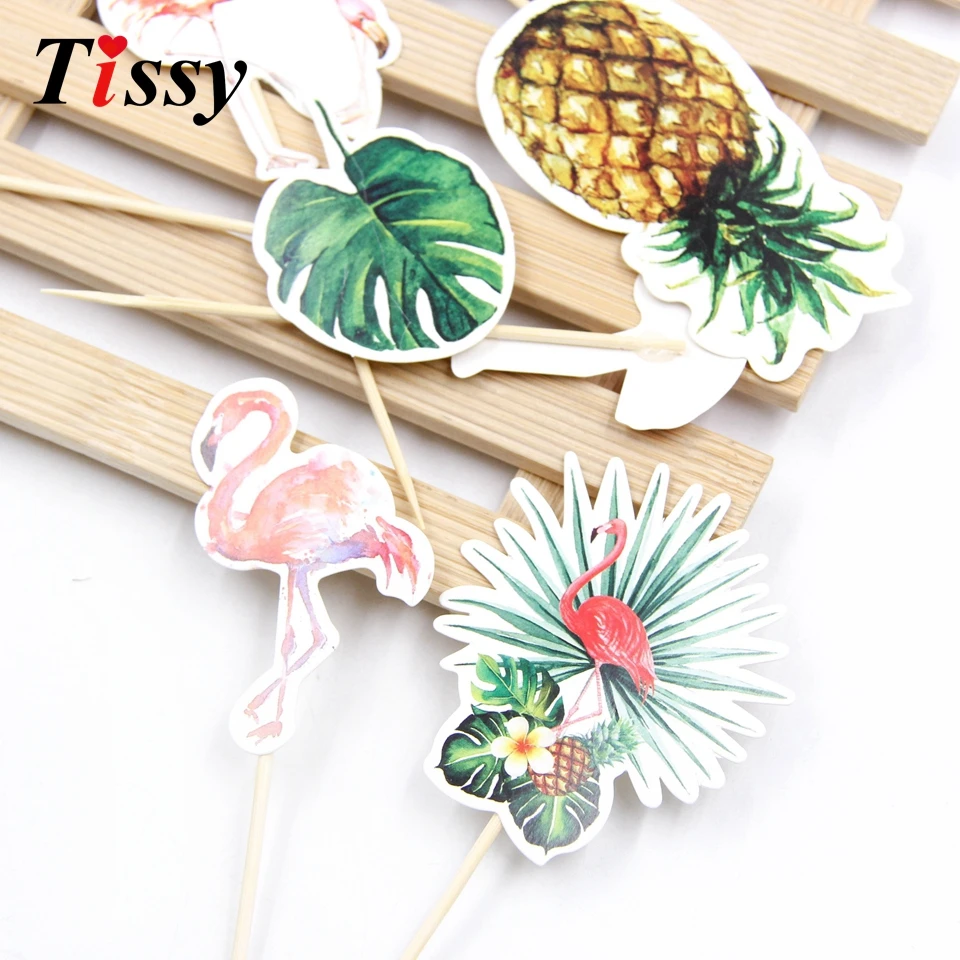 24pcs/lot DIY Pineapple Flamingo Theme Party Cake Toppers Wedding Birthday Decorations Kids Adult Cupcake Paper Supplies | Дом и сад