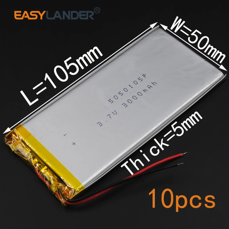 10 шт./лот 3,7 V 3000mAh 5050105 литий-полимерный литий-ионный аккумулятор Fr Bluetooth ноутбук электронная книга банк питания Портативный потребитель