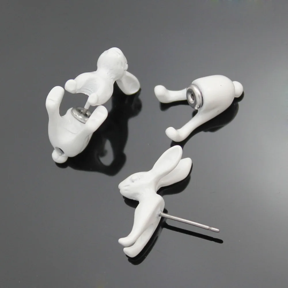 1 пара белых сережек в стиле стимпанк с объемным мартовским заячьим Кроликом