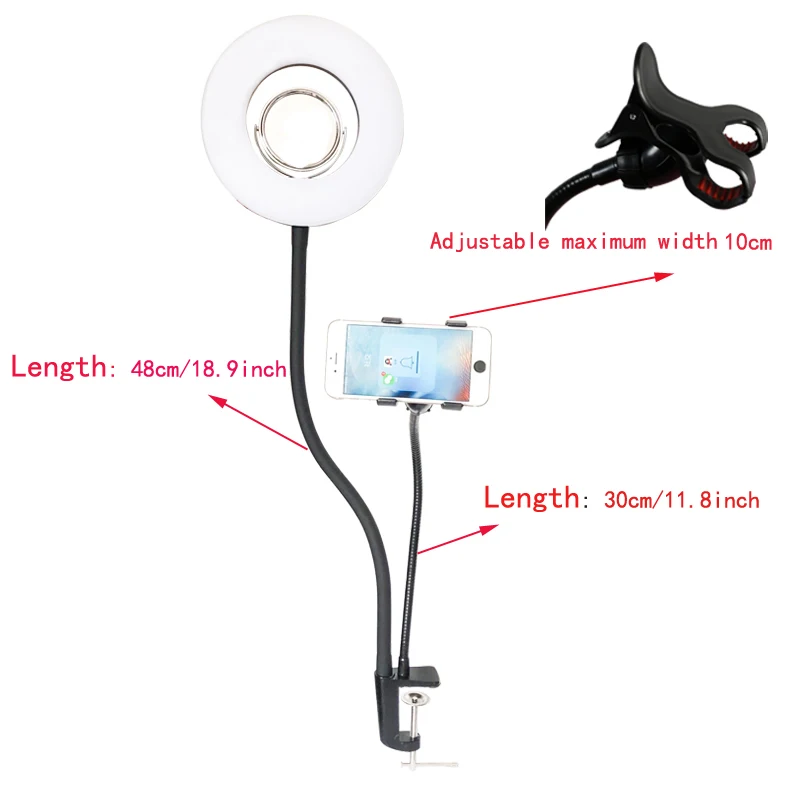 8'' 24W 5500K 120PCS Selfie Ring Light Dimmable LED Lazy Bracket Tabletop Cell Phone Holder Clip For Iphone HTC HUAWEI enlarge