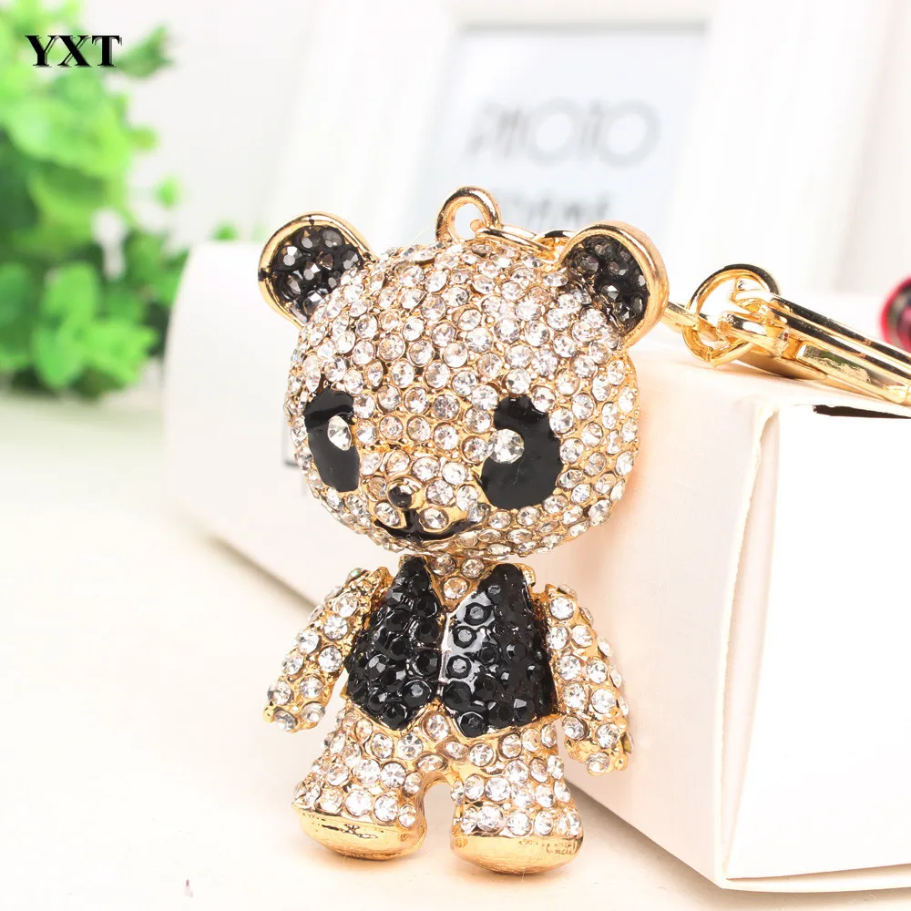 

Panda Shirt Black Arm Head Move Keyring Pendant Charm Crystal Bag Purse Car Key Chain Women Jewelry Lovely Gift New Fashion