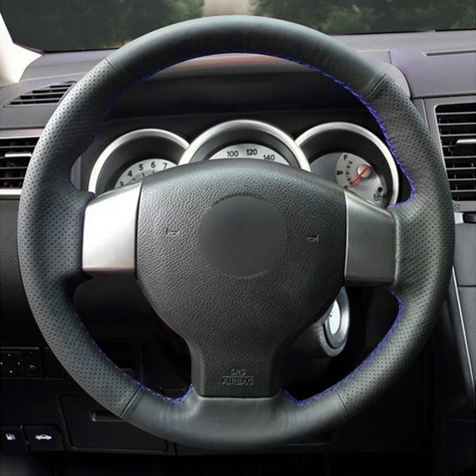 Черные чехлы на руль из искусственной кожи для Nissan Tiida 2004-2010 Sylphy 2006-2011 Versa 2007-2011