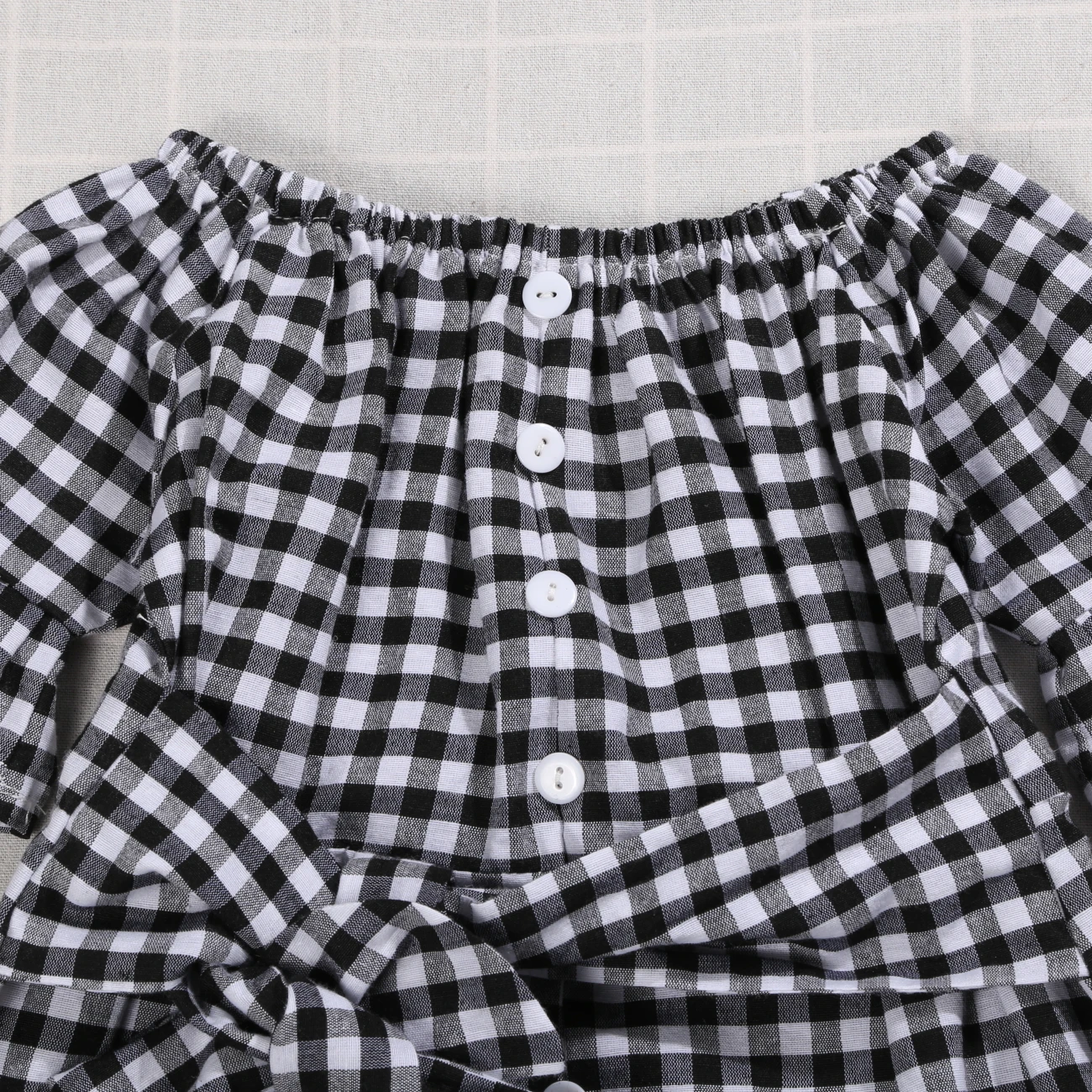 2018 Brand New Summer Toddler Baby Girl Sweet Dress Off Shoulder Flare Sleeve Ruffles Bow Plaid A-Line Knee-Length 2-6Y | Детская одежда