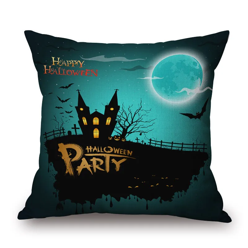 Halloween Decorative Sofa Pillows Cotton linen Trick Party Decoration Patio Cushion Pumpkin face Castle car | Дом и сад