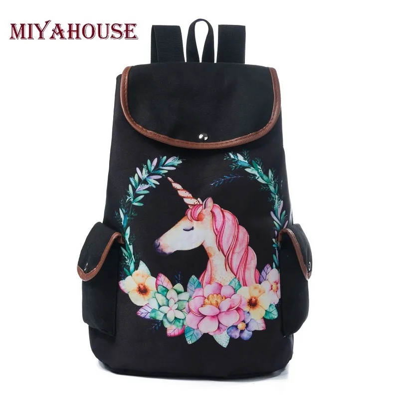 

Miyahouse Fashion Cartoon Unicorn Printed Backpack Lady Drawstring Design Canvas School Bag For Teenage Travel Rucksack