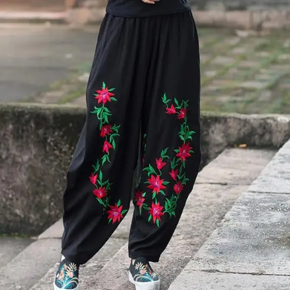 Femme pantalones mujer брюки для женщин мама осень весна Мексика Стиль этнические