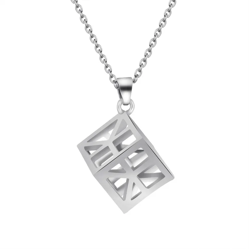 Cube Pendant 3D Minimal Geometric Necklace For Women Punk Jewelry Stainless Steel Charm Chain 2017 New Collier Femme Bijoux Bff | Украшения