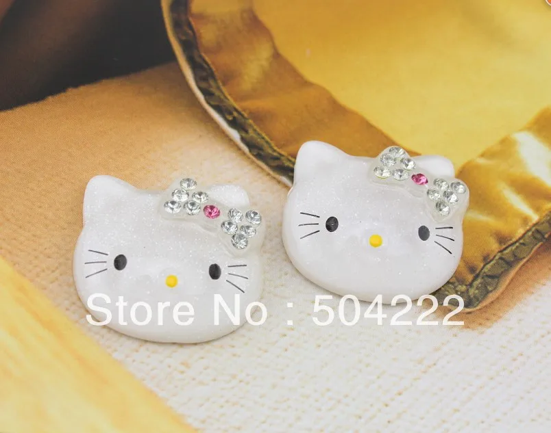 

50 pcs Decor Rhinestone Crystal Bow big Resin kitty Cabochon 33mm rhinestone full paved diy hair accessories