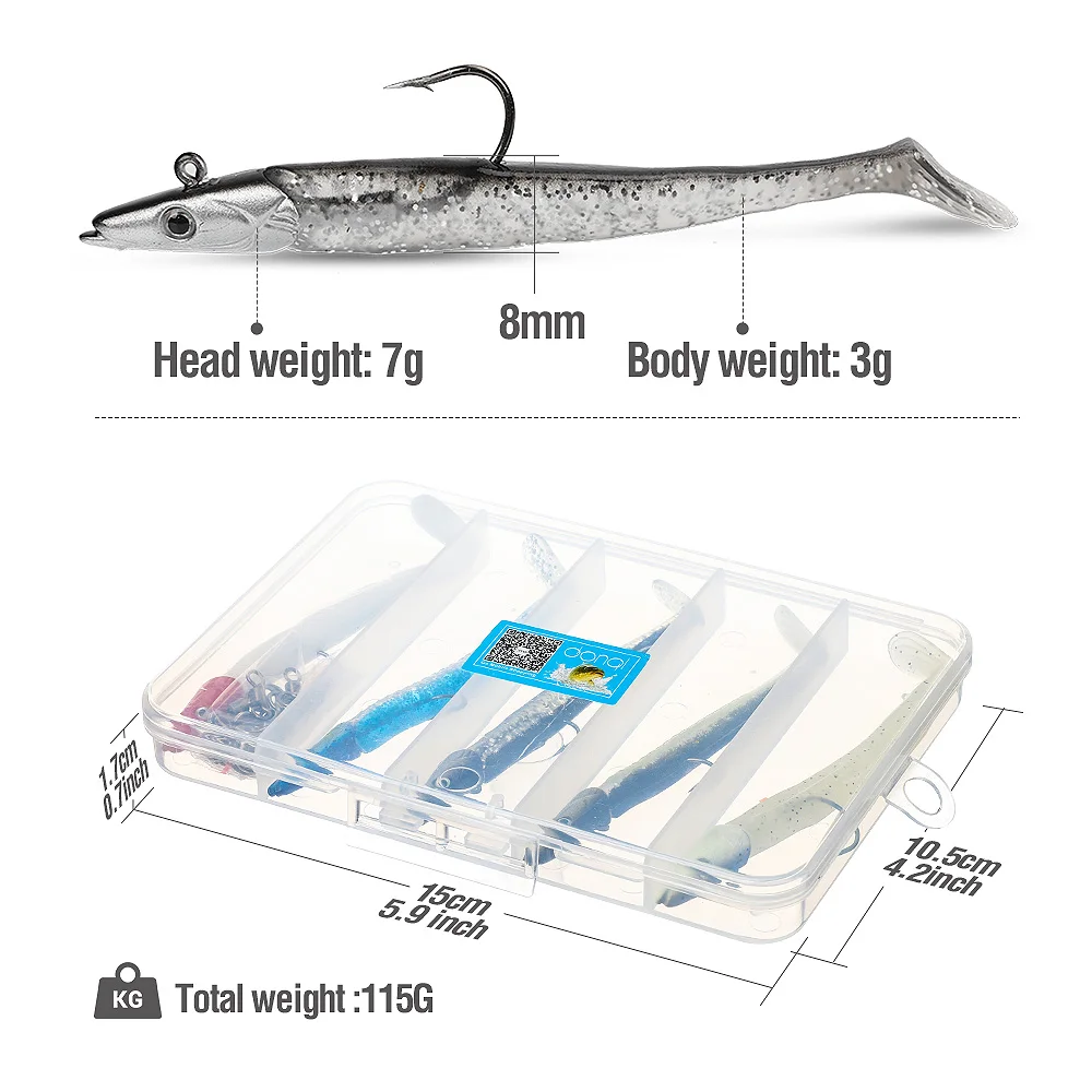 DONQL 5 шт./компл. Jig Head мягкие рыболовные приманки силиконовые приманки 10g 95 мм крючковый лов Тонущая приманка со свинцовым Easy Shiner от Шад приманки для рыбалки