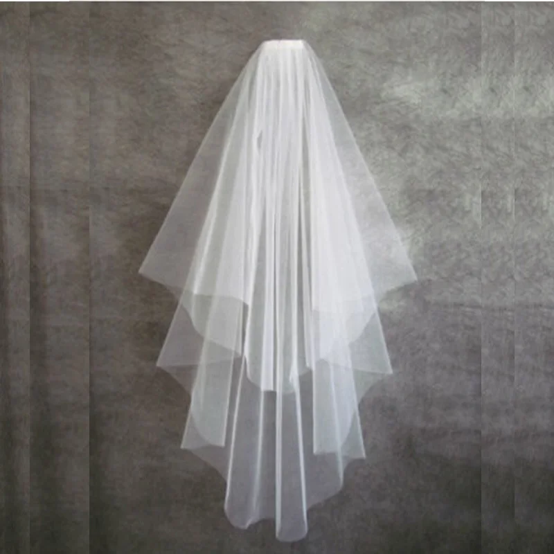 

Ivory White 2t Bridal Wedding Veil Tulle with Comb Elbow Cut Edge Tier Satin