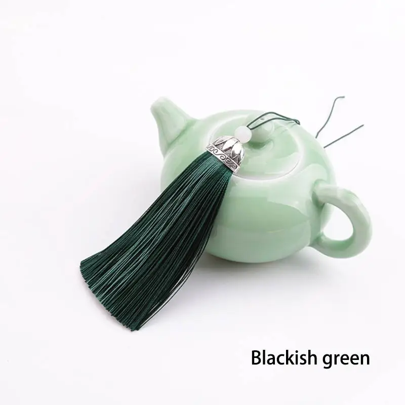 Blackish green 12 шт./лот, шапка лотоса, двухцветная, с кисточками, шелковая бахрома, челка, цветок, кисточка, декоративные кисточки для штор, аксессуары для украшения дома - Цвет: Blackish green