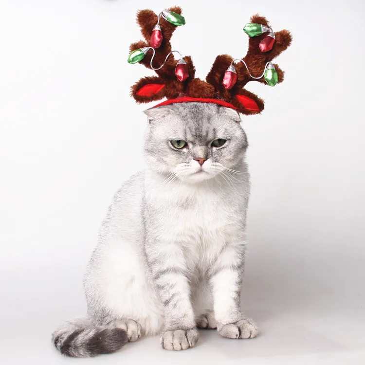 Cute pet Cat Dog Christmas Elk Antlers Hats cape dog costume Bling hat headwear hair Grooming accessories decoration | Дом и сад