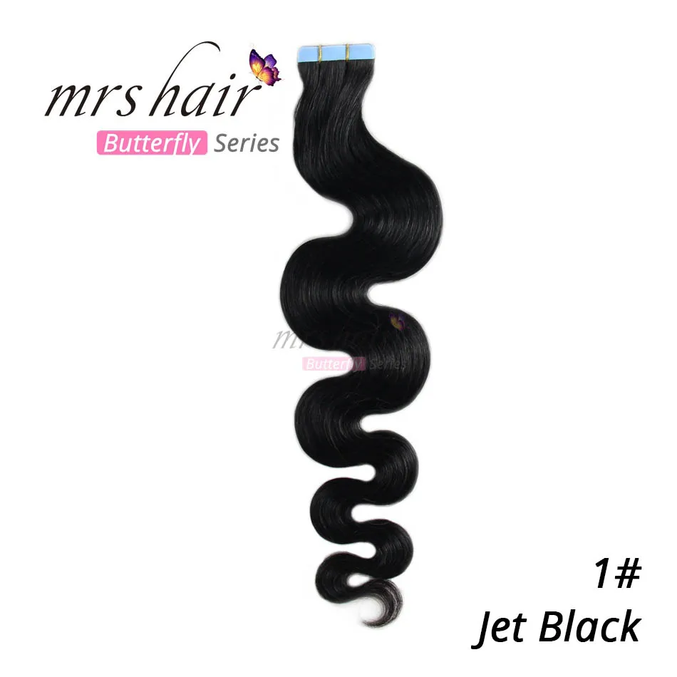 MRS HAIR, 18 дюймов, объемные волнистые человеческие волосы для наращивания, 20 шт., бесшовные волосы, не Реми, волосы, кожа, уток, 613, крепкие американские ленты - Цвет: #1