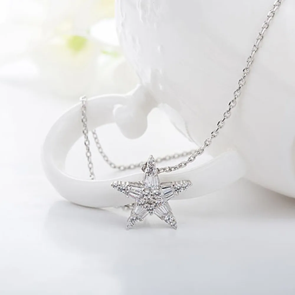 Luoteemi новые Лидер продаж Роскошные AAA Ясно CZ Crystal Star Форма кулон Цепочки и ожерелья
