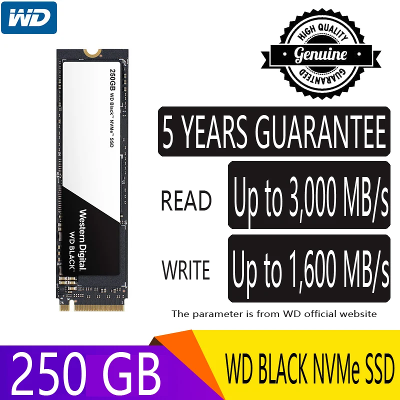 WD Black NVMe 250 ГБ M.2 твердотельный накопитель SSD 2280 PCIe Gen3 * 4 8 Гб/с 3000 МБ/с./с WDS250G2X0C для