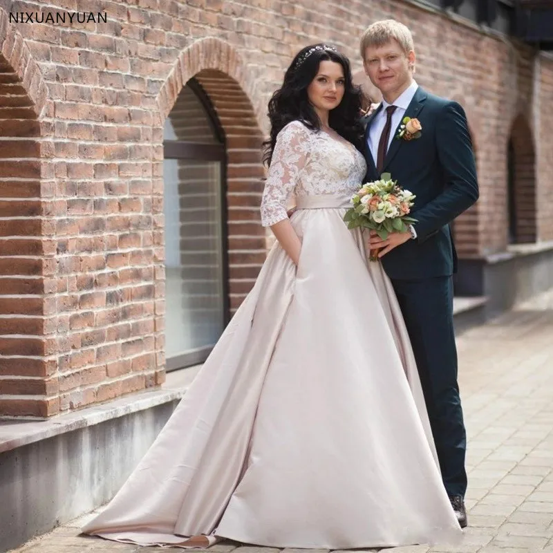 Vestidos De Noiva 2021 ТРАПЕЦИЕВИДНОЕ ПЛАТЬЕ размера плюс свадебные платья кружевное