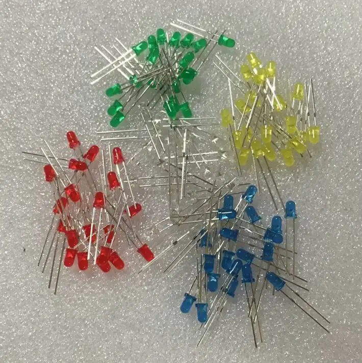 100pcs 3mm LED Light Assorted Kit DIY LEDs Set White Yellow Red Green Blue 5kinds X 20pcs=100pcs