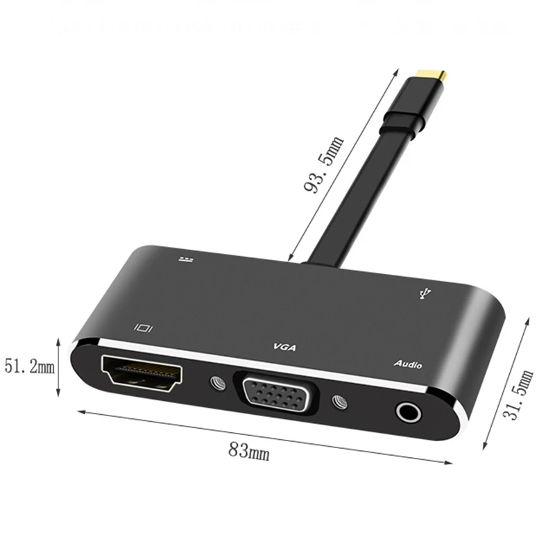 5 в 1 USB C к HDMI адаптер Type HDMI/VGA/аудио/USB 3 0 порт + конвертер для ноутбука Macbook новое
