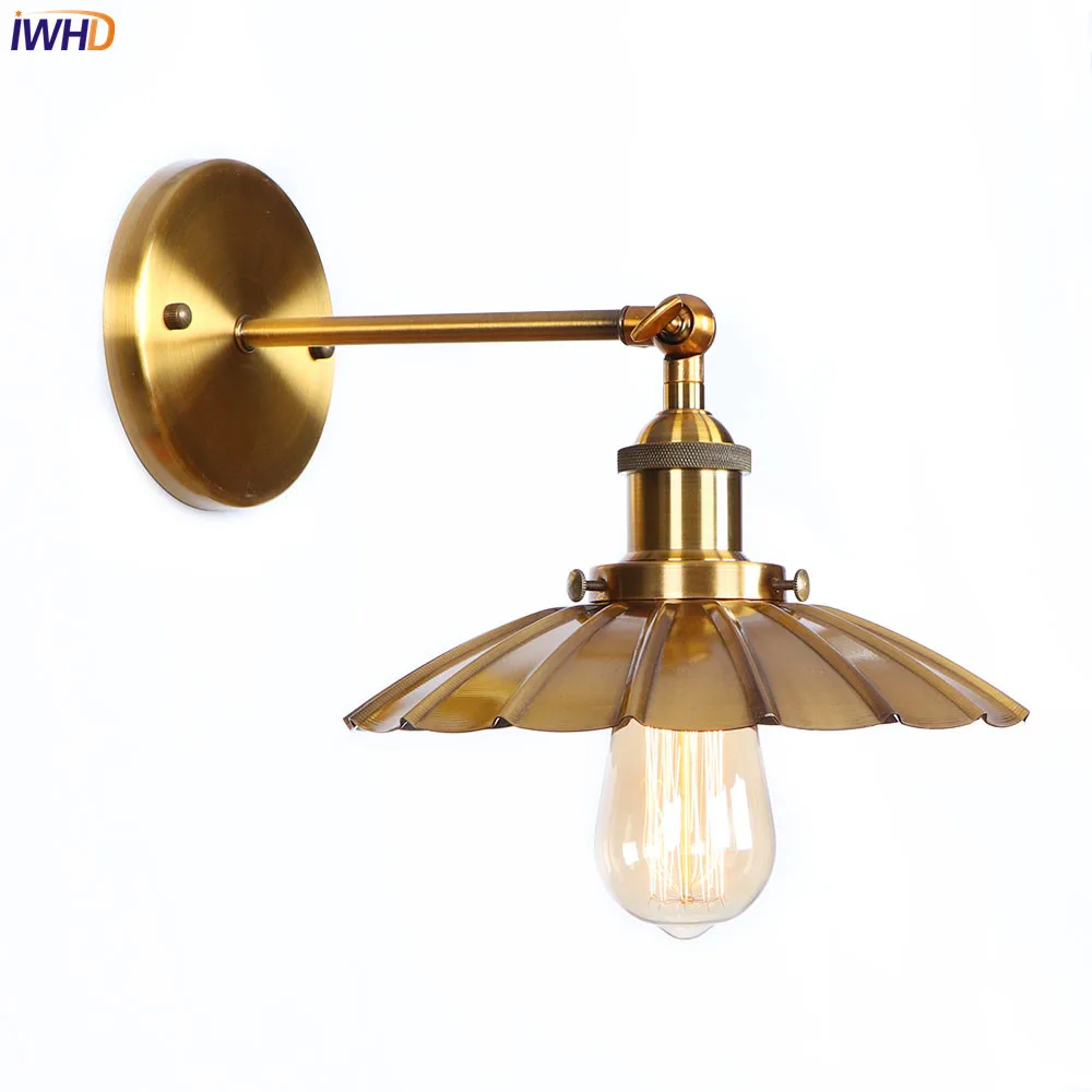 IWHD железные золотые старинные настенные лампы LED Edison спальня гостиная Ретро Лофт