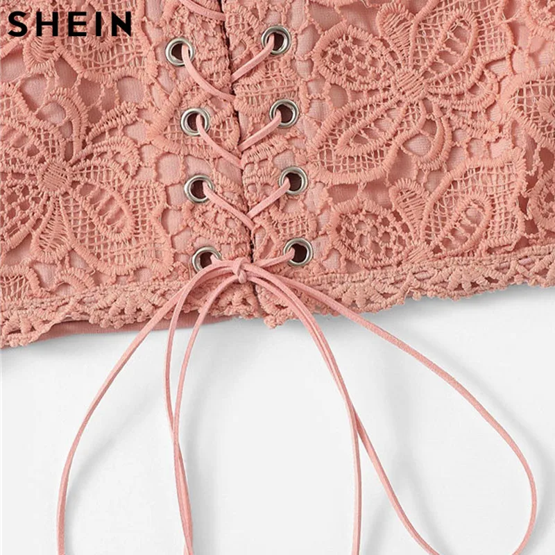 SHEIN Кружевной Топ На Бретельках С Шнуровкой Ажурный Топ Без Рукавов
