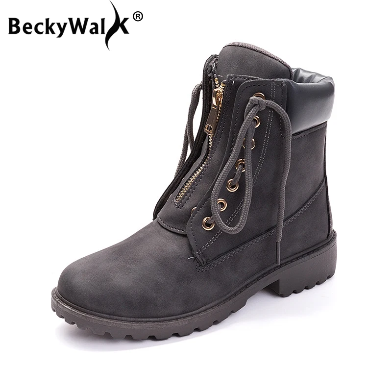 BeckyWalk 2021 осень зима женские ботинки мартинсы на плоской подошве ботильоны