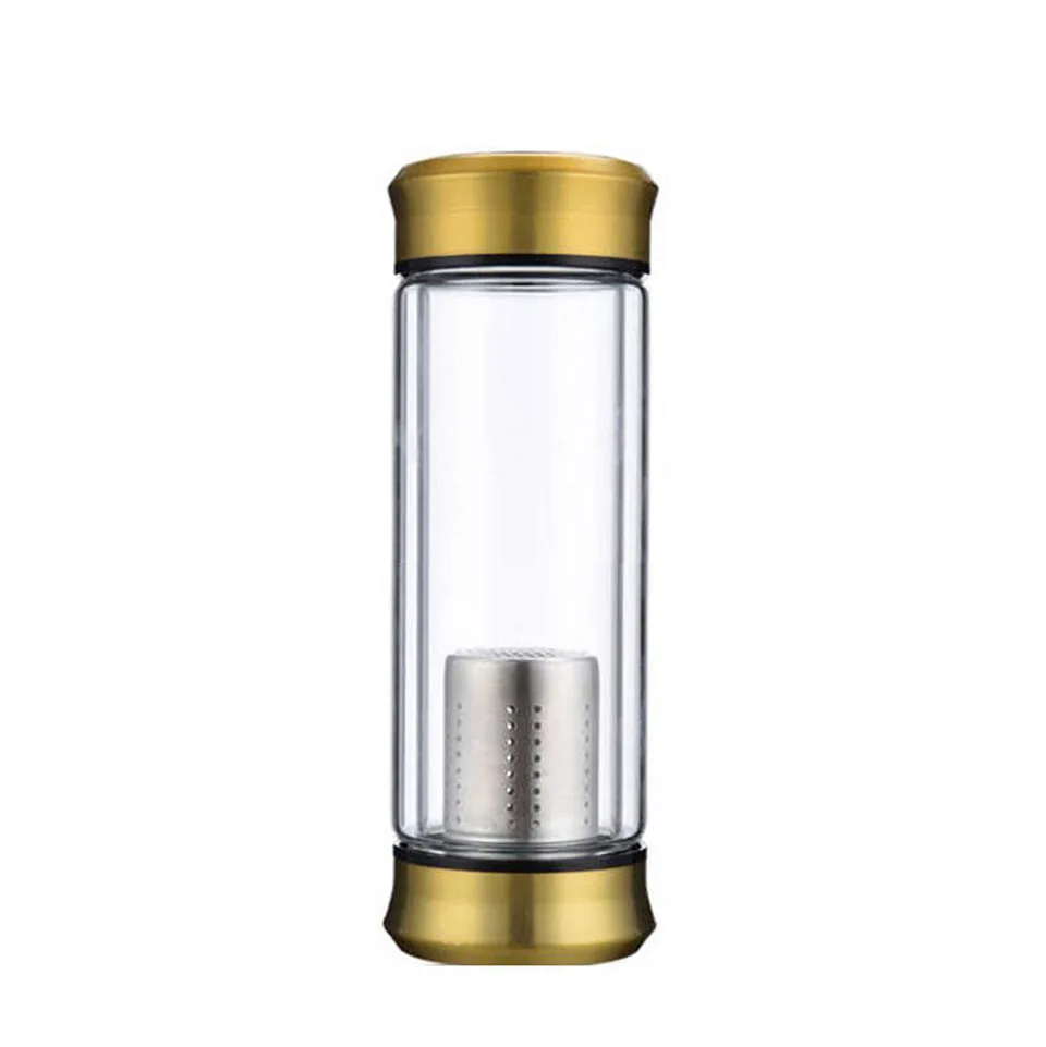 golden 300ml Transhome стеклянная бутылка для воды с двойными стенками, бутылки для питьевой воды, стеклянная бутылка с заваркой чая, 300 мл, бутылка для воды из нержавеющей стали - Цвет: golden 300ml