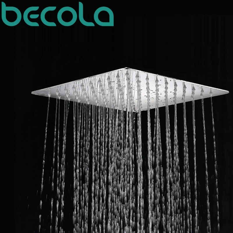 

becola 10 Inch square stainless steel ultra-thin shower heads Bathroom square overhead rainfall shower head CP-1010