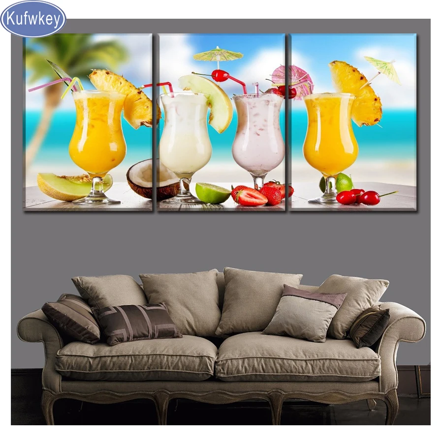 5d алмазная вышивка летний Триптих квадратная живопись крестиком кухонное