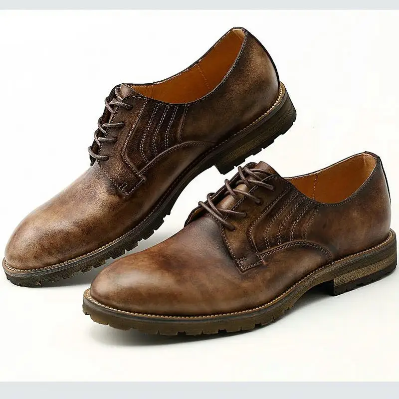 Черная Рабочая обувь Кожаная повседневная в стиле ретро Дизайнерская Мужские