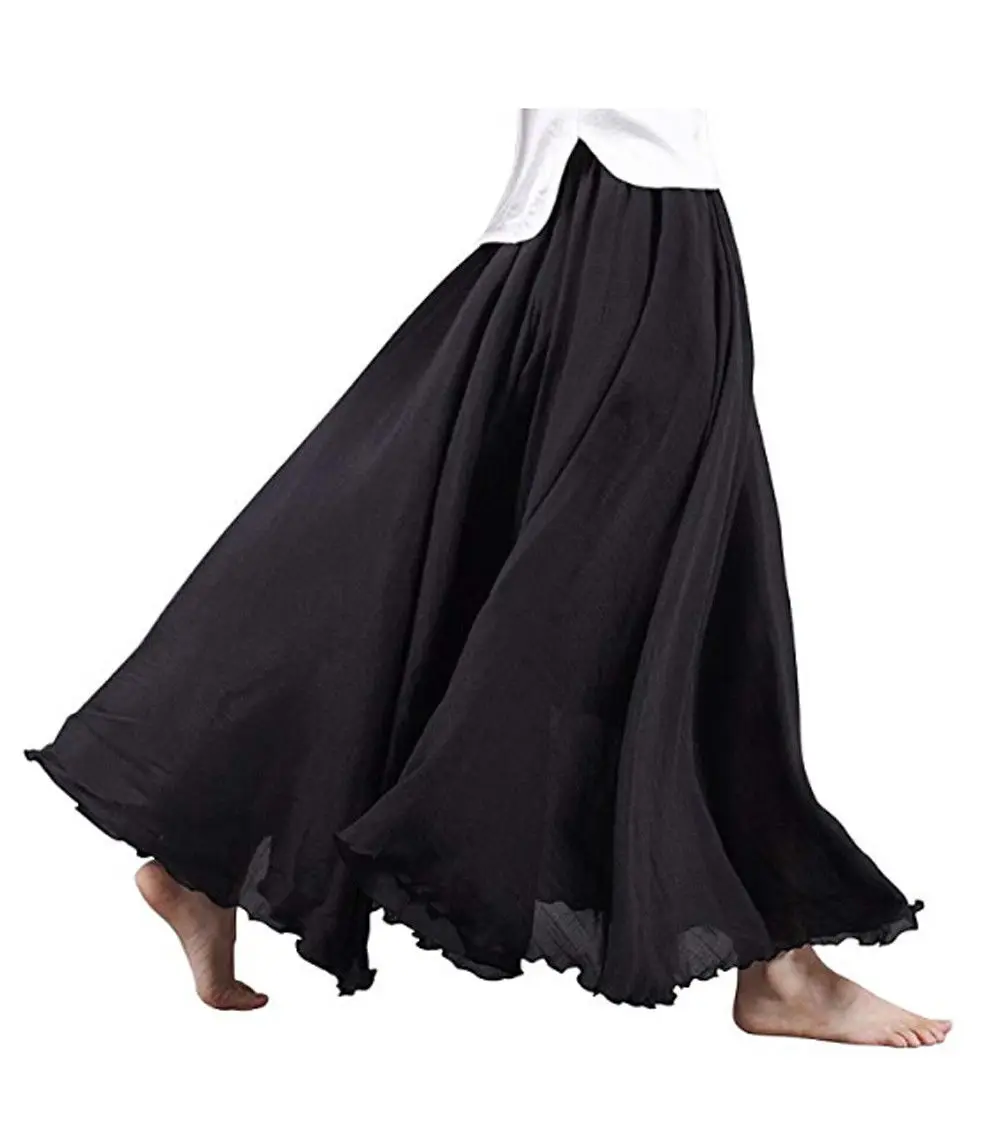 

Women Linen High Waist Maxi Long Skirt Flared Pleated Loose Long Skirt Casual Women Clothing