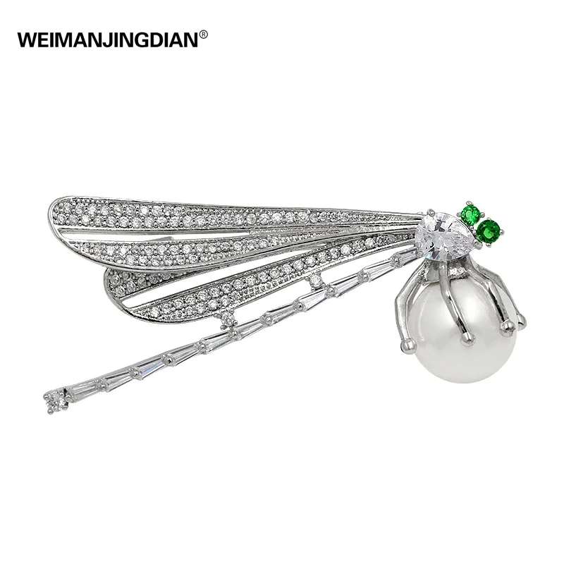 Бренд WEIMANJINGDIAN Фианит, циркон, кристалл, стрекоза, брошь на булавке для женщин или невесты с покрытием из белого золота