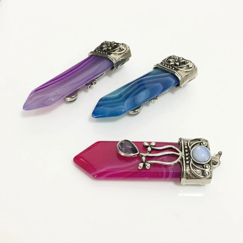 Antique Retro Opal Reiki Natural Stone Sword Pendants Pendulums Flower Charm Real Rosy Blue Stripe Agates Women Jewelry | Украшения и