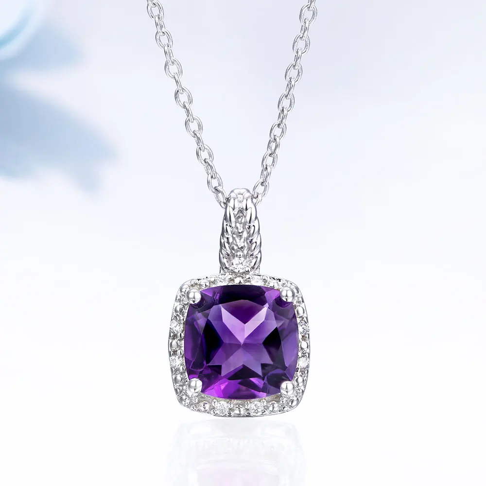 Женская подвеска из серебра 100% пробы с натуральным аметистом|amethyst silver pendant|amethyst