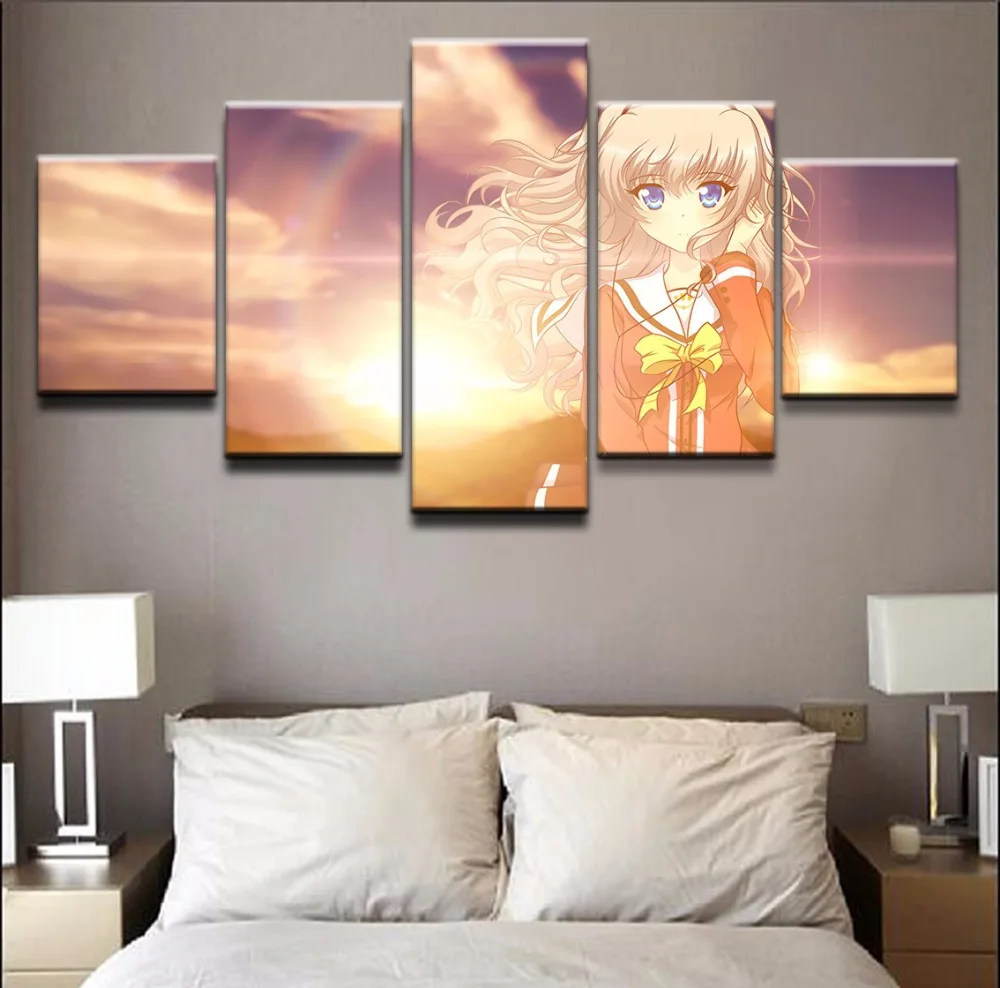 Hd печать на стену художественное изображение 5 шт. анимация Charlotte Nao Tomori Модульная