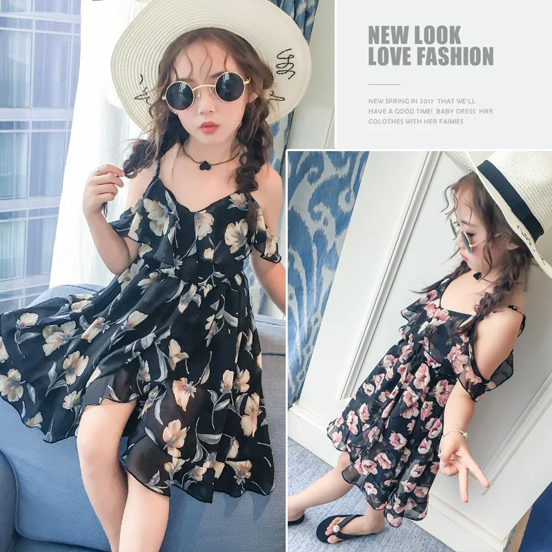 2017 Летнее цветочное платье для девочек шифоновые пляжные платья принцессы