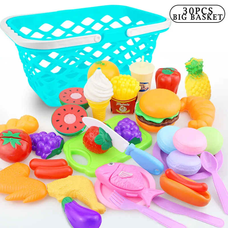 30PCS Big Basket 12-31 шт., нарезные фрукты, овощи, еда, ролевые игры, дом, игрушка, детская кухня, Kawaii, развивающие игрушки, подарок для девочек, детей - Цвет: 30PCS Big Basket