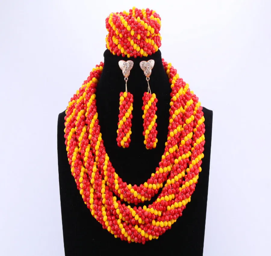 Нежный 3 слойный золотой с красным кораллом нигерийские Свадебные африканские