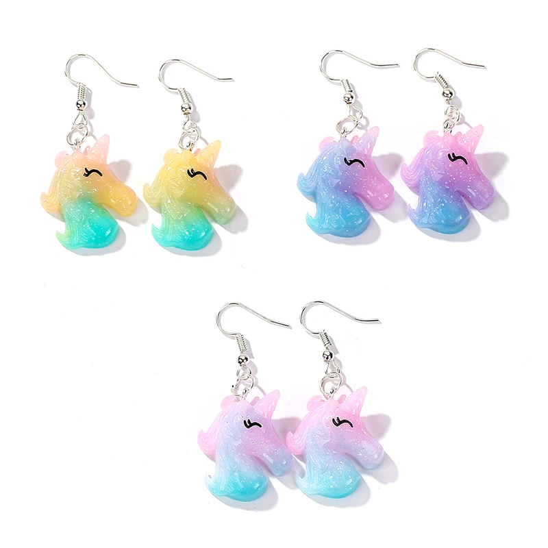 

1pair Fashion Craft unicorn Drop Earrings Resin earring for Birthday Gift Child Girls Teens Jewelry
