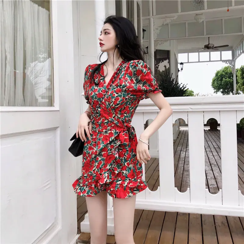 Alien Kitty Prairie Chic Ruffles Sweet Women Casual 2019 Summer V-Neck Trumpet All-Match Short-Sleeved Free Mini Mermaid Dress | Женская