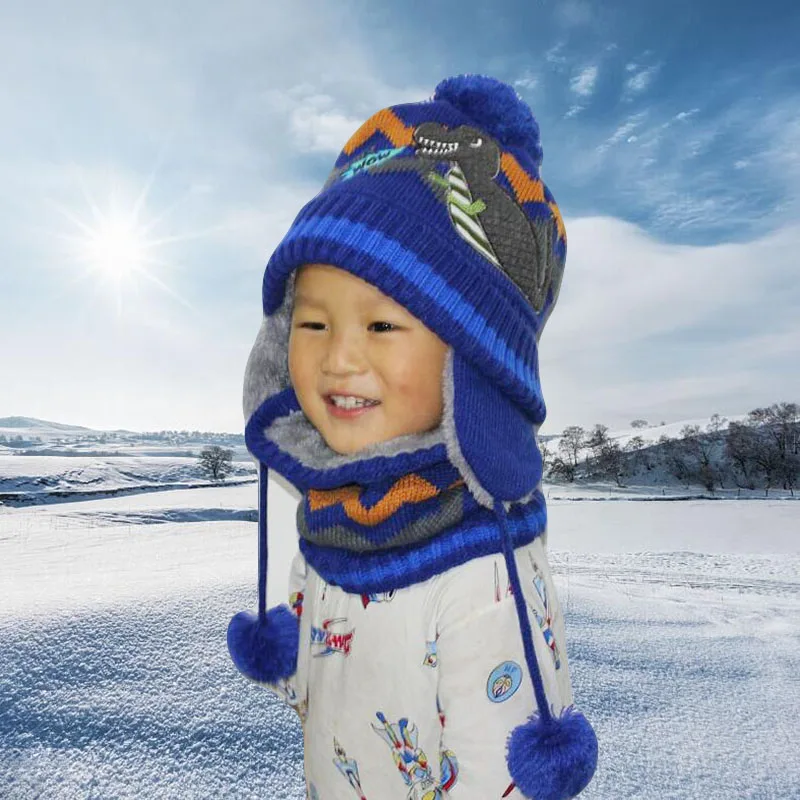 Толстые теплые зимние Шапки мальчиков головные уборы Skullies Beanies зимняя шапка