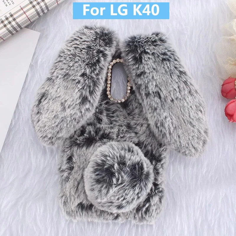 Чехол для LG K40 из мягкого меха с 3D кроличьими ушками|Бамперы| |