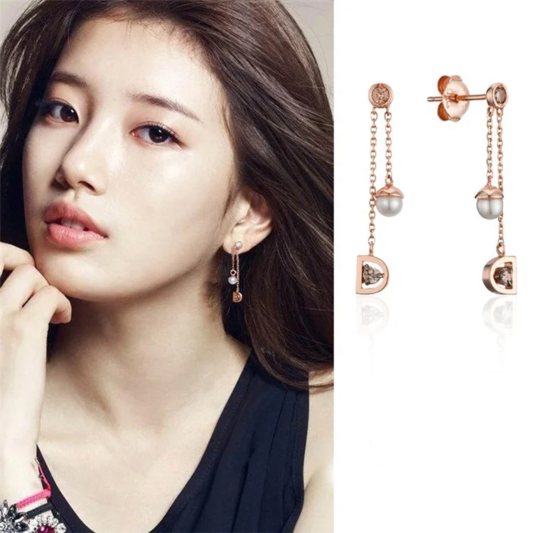 Japanese and Korean Version of the Temperament Fashion Star with Same Paragraph Geometry Pearl Long Earrings Female | Украшения и