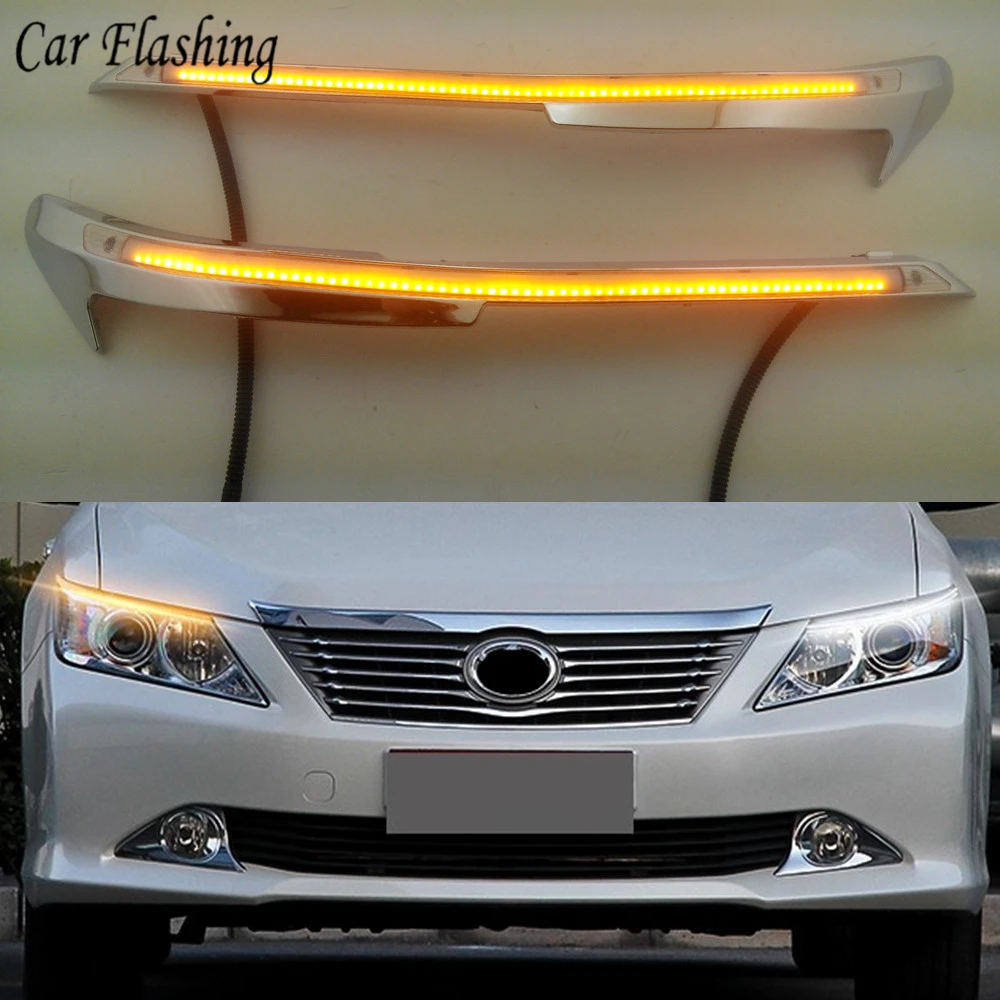 Дневные ходовые огни для бровей 2 шт. с желтым сигналом поворота Toyota Camry 2012 2013