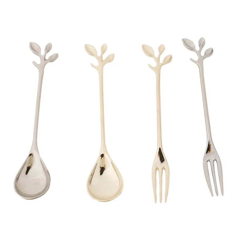 Шикарная кофейная ложка из нержавеющей стали в форме ветки десертная